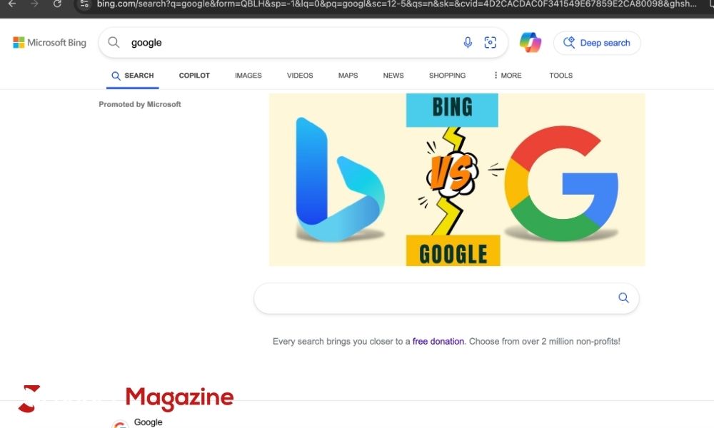 how often is google searched on bing